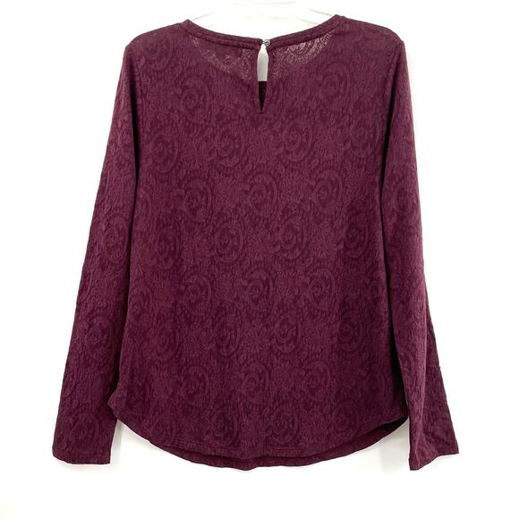 Loft Women’s Blouse, NWT, Merlot Color, Sz. L, Lacy Semi-Sheer - Picture 2 of 11
